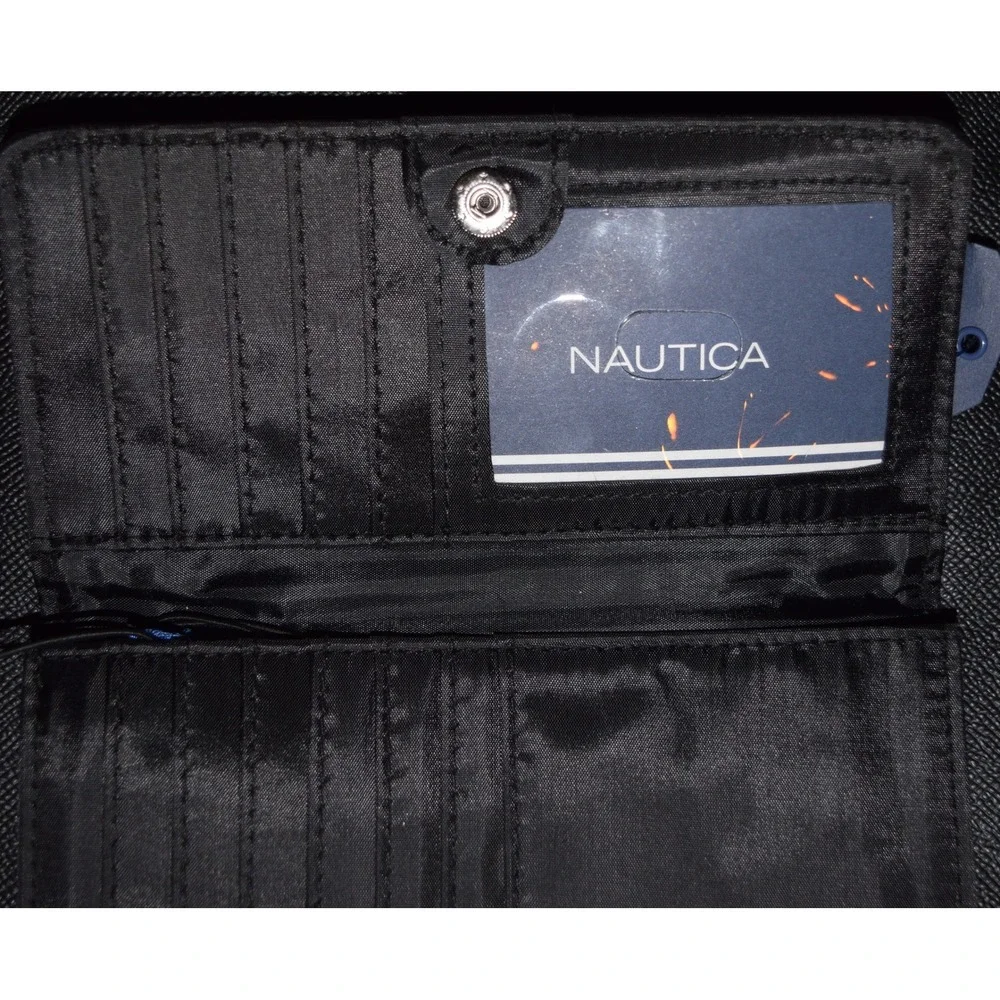 Nautica Slim Clutch Wallet Women OS Black NEW Saffiano Snap Card Slots